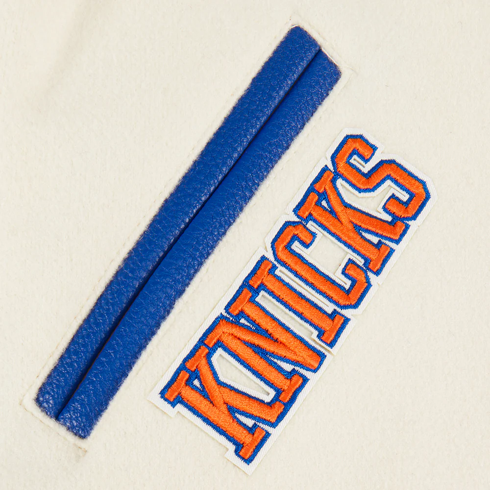 NBA NEW YORK KNICKS RETRO CLASSIC LITTLE BOYS RIB WOOL VARSITY JACKET (EGGSHELL/ROYAL BLUE) - Image 9