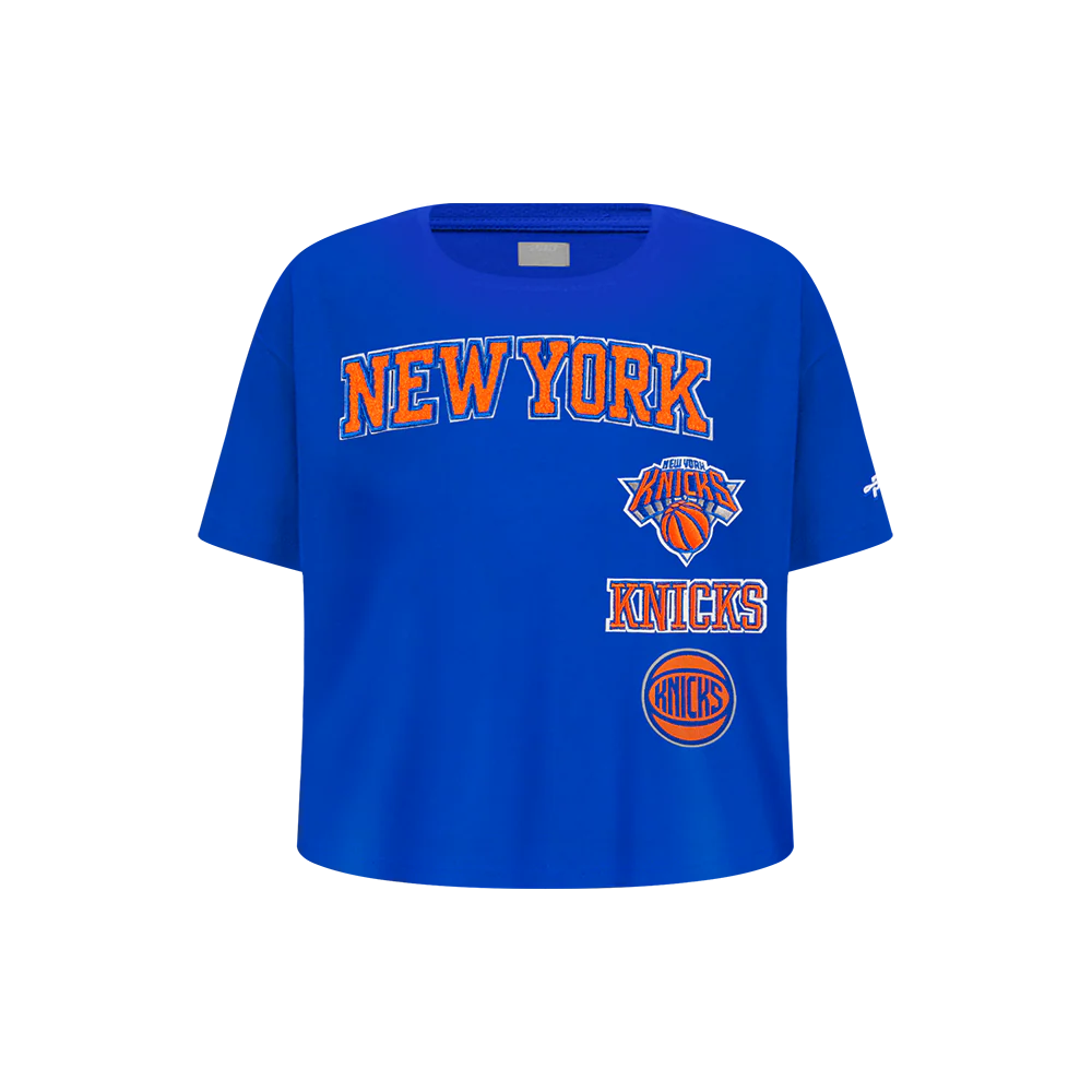 NBA NEW YORK KNICKS RETRO CLASSIC LITTLE GIRLS SHORT SLEEVE BOXY TEE (ROYAL BLUE)