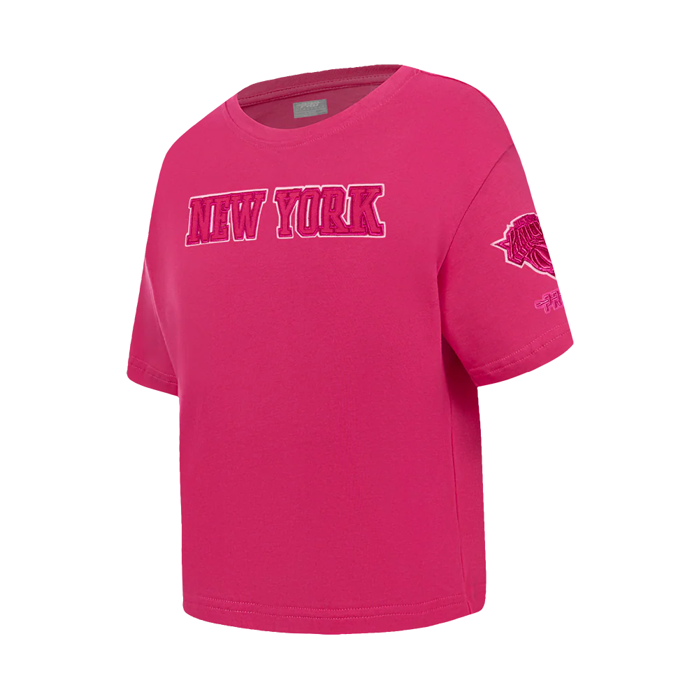 NBA NEW YORK KNICKS TRIPLE PINK LITTLE GIRLS SHORT SLEEVE BOXY TEE (BEETROOT PURPLE) - Image 2