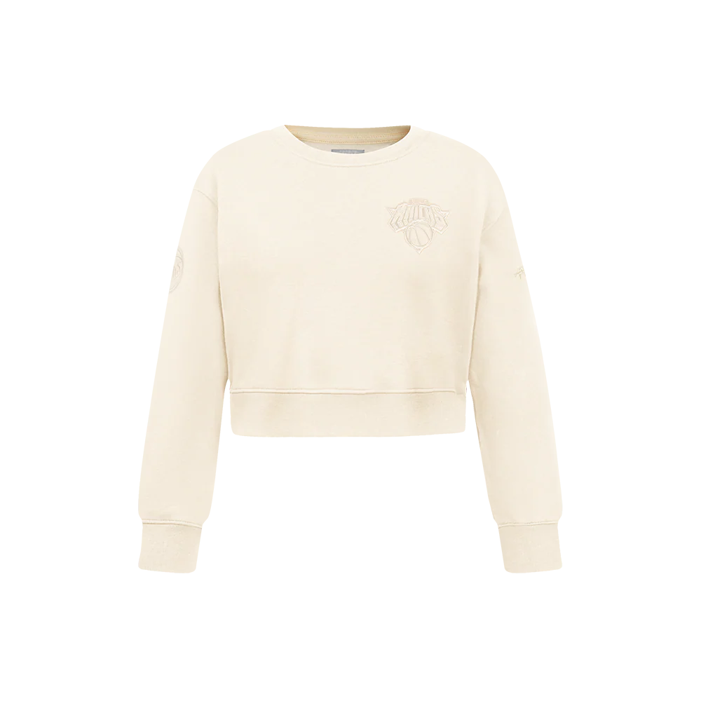NBA NEW YORK KNICKS NEUTRAL LITTLE GIRLS FLEECE CREWNECK (EGGSHELL)