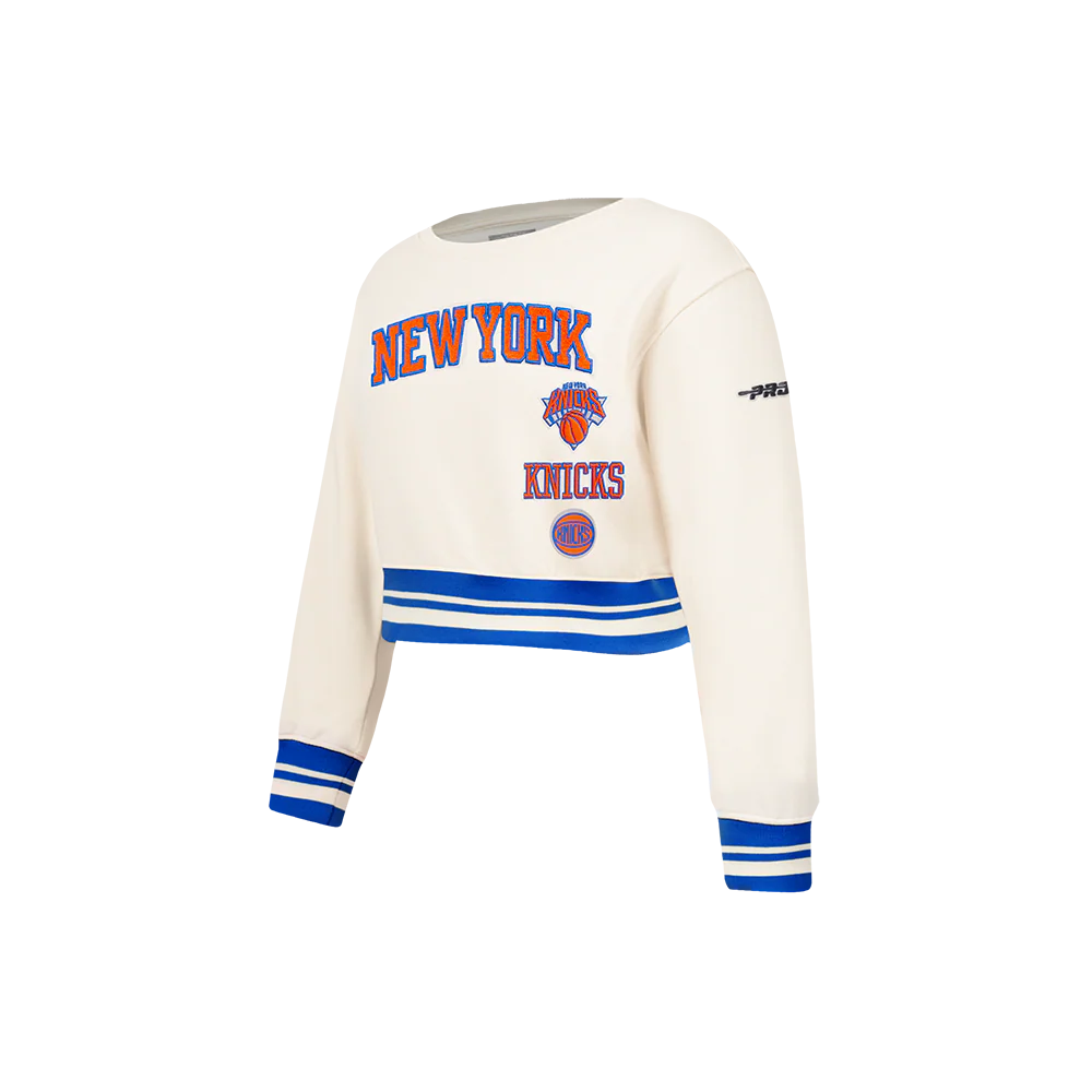NBA NEW YORK KNICKS RETRO CLASSIC LITTLE GIRLS RIB FLEECE CREWNECK (EGGSHELL/ROYAL BLUE) - Image 2