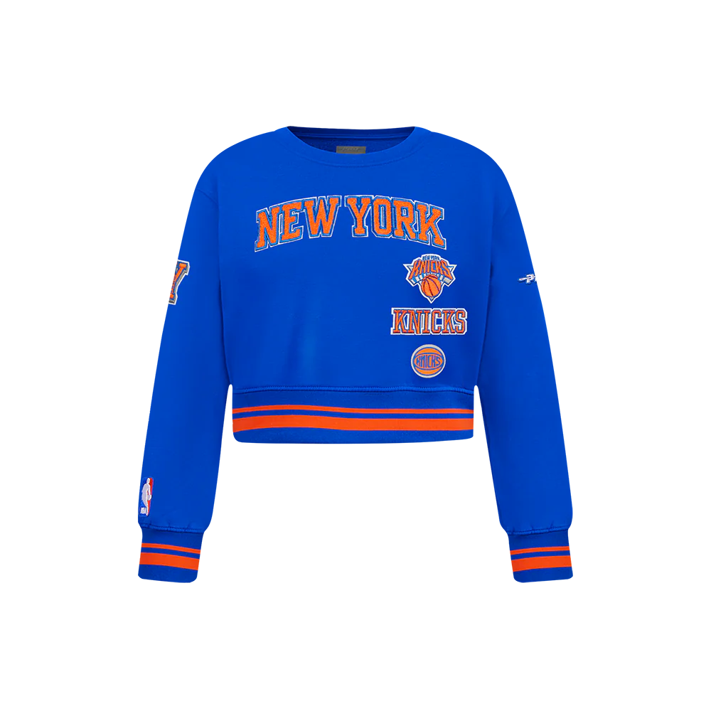NBA NEW YORK KNICKS RETRO CLASSIC LITTLE GIRLS RIB FLEECE CREWNECK (ROYAL/ORANGE/ROYAL)