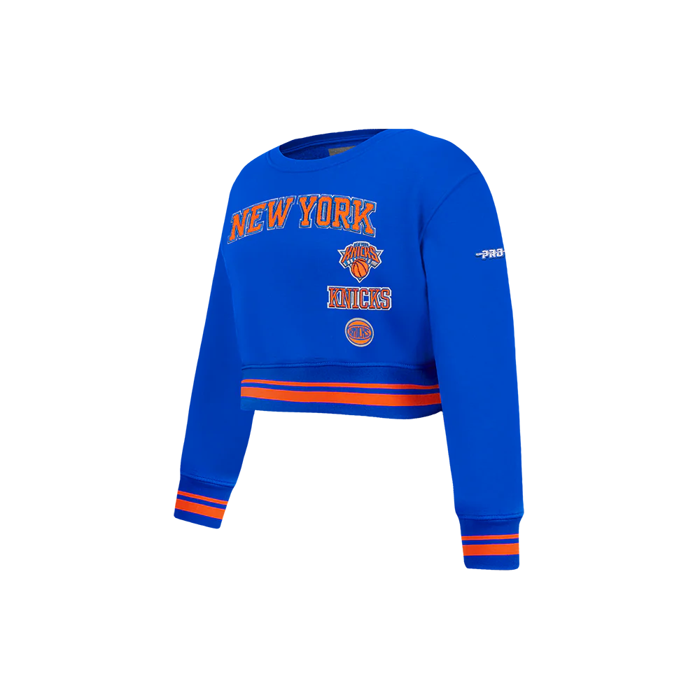 NBA NEW YORK KNICKS RETRO CLASSIC LITTLE GIRLS RIB FLEECE CREWNECK (ROYAL/ORANGE/ROYAL) - Image 2
