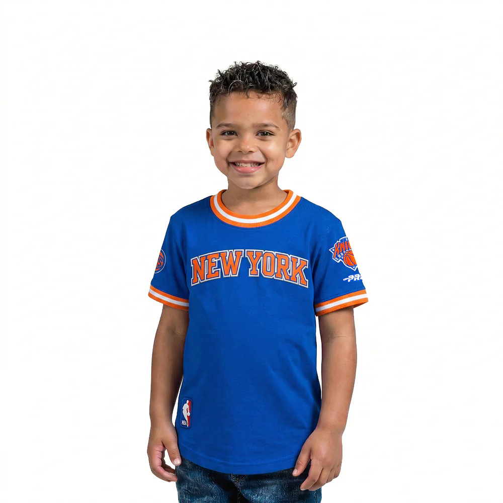 NBA NEW YORK KNICKS CLASSIC TODDLER BOYS SHORT SLEEVE STRIPED RIB TEE (ROYAL BLUE/ORANGE)