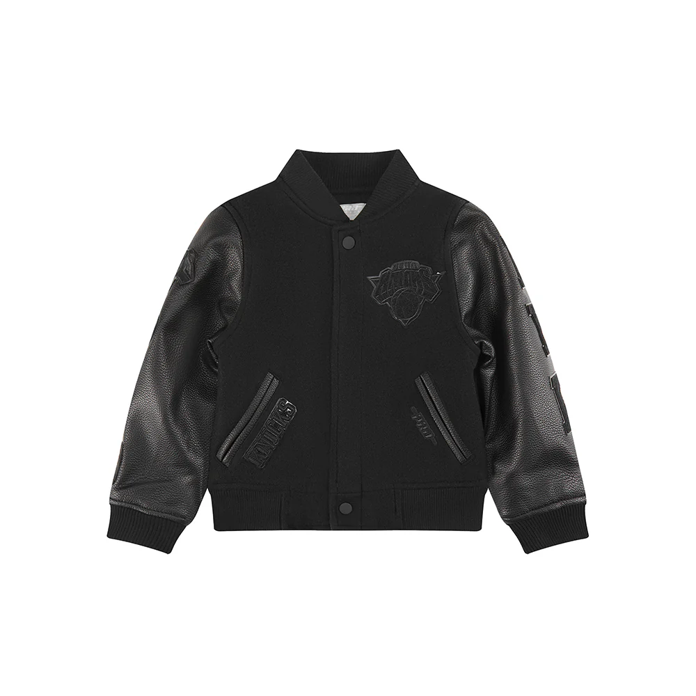 NBA NEW YORK KNICKS TRIPLE BLACK TODDLER BOYS WOOL VARSITY JACKET (JET BLACK) - Image 3