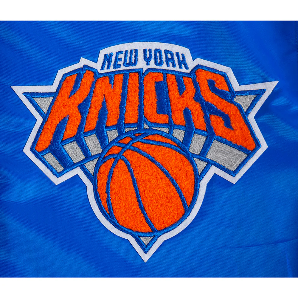 NBA NEW YORK KNICKS OLD ENGLISH WOMEN'S RIB SATIN JACKET (ROYAL/ORANGE/ROYAL) - Image 6