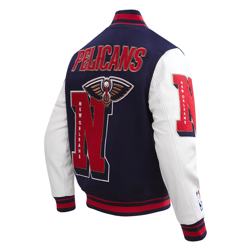 NBA NEW ORLEANS PELICANS MASHUP MEN'S RIB WOOL VARSITY JACKET (MIDNIGHT NAVY/RED/MIDNIGHT NAVY) - Image 3