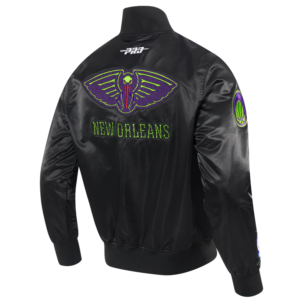 NBA NEW ORLEANS PELICANS CITY EDITION 24-25 MEN'S SATIN JACKET (BLACK) - Image 4
