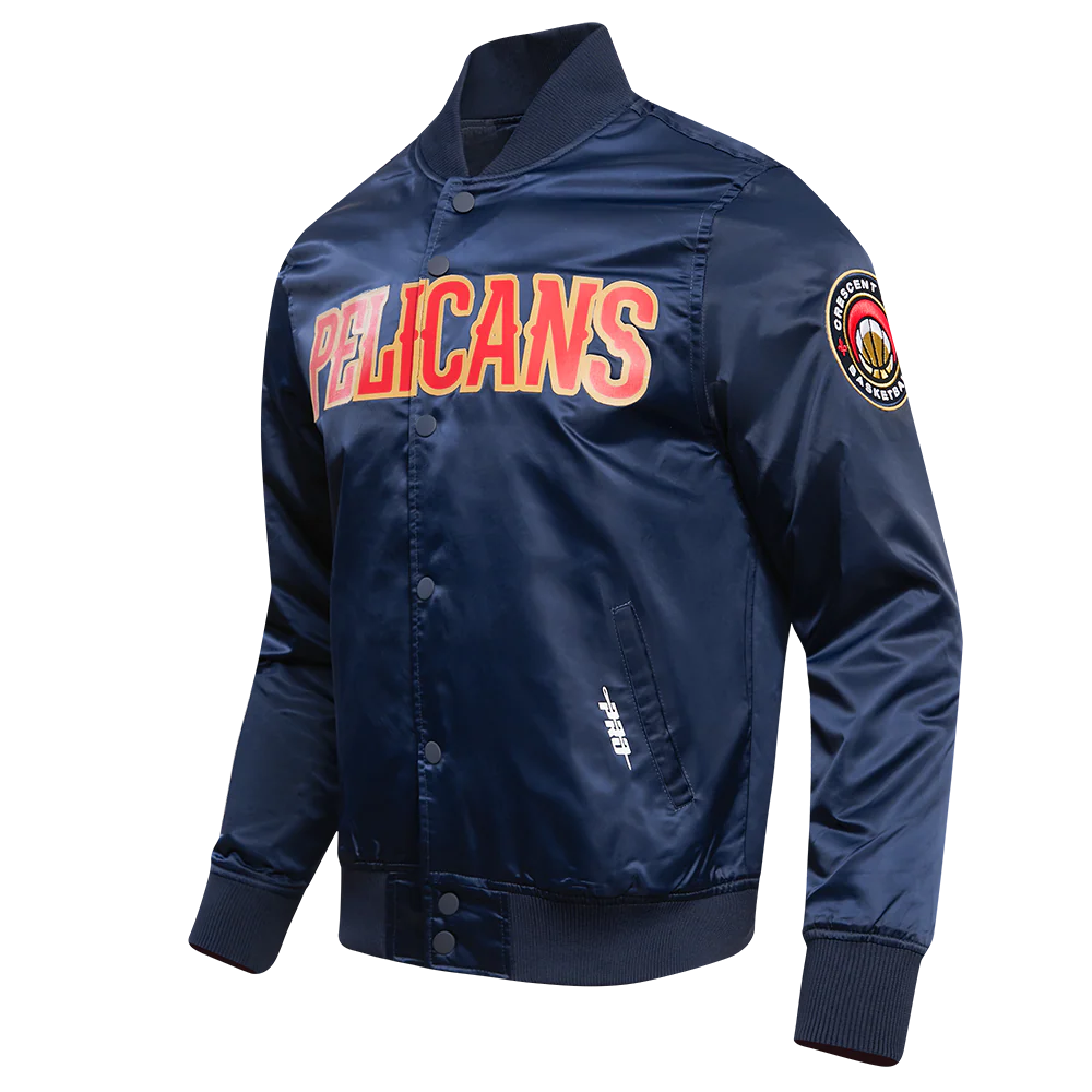 NBA NEW ORLEANS PELICANS BIG LOGO MEN'S SATIN JACKET (MIDNIGHT NAVY) - Image 2