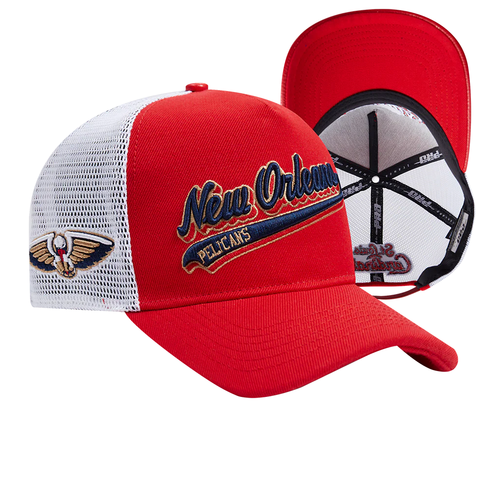 NBA NEW ORLEANS PELICANS SCRIPT TAIL TRUCKER HAT (RED) - Image 14
