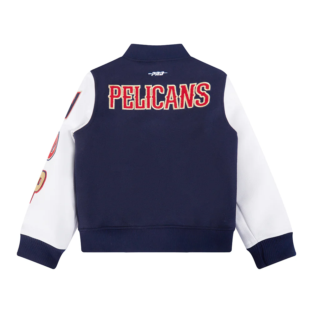 NBA NEW ORLEANS PELICANS CLASSIC BIG BOYS WOOL VARSITY JACKET (MIDNIGHT NAVY/WHITE) - Image 4