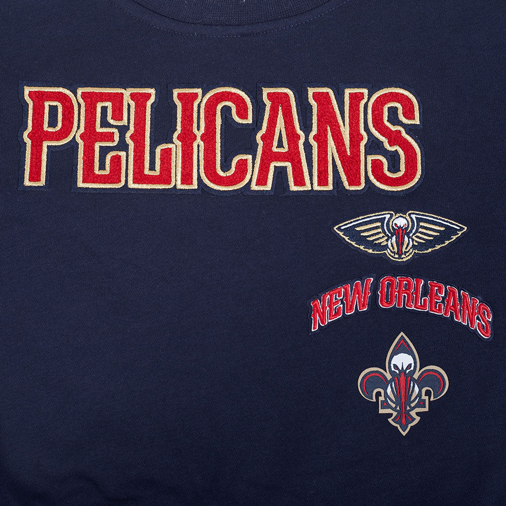 NBA NEW ORLEANS PELICANS RETRO CLASSIC BIG GIRLS RIB FLEECE CREWNECK (MIDNIGHT NAVY/RED/MIDNIGHT NAVY) - Image 6
