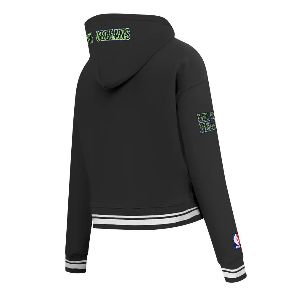 NBA NEW ORLEANS PELICANS CITY EDITION 25-26 WOMEN'S RIB FLC CROPPED PO HOODIE (BLACK) - Image 4