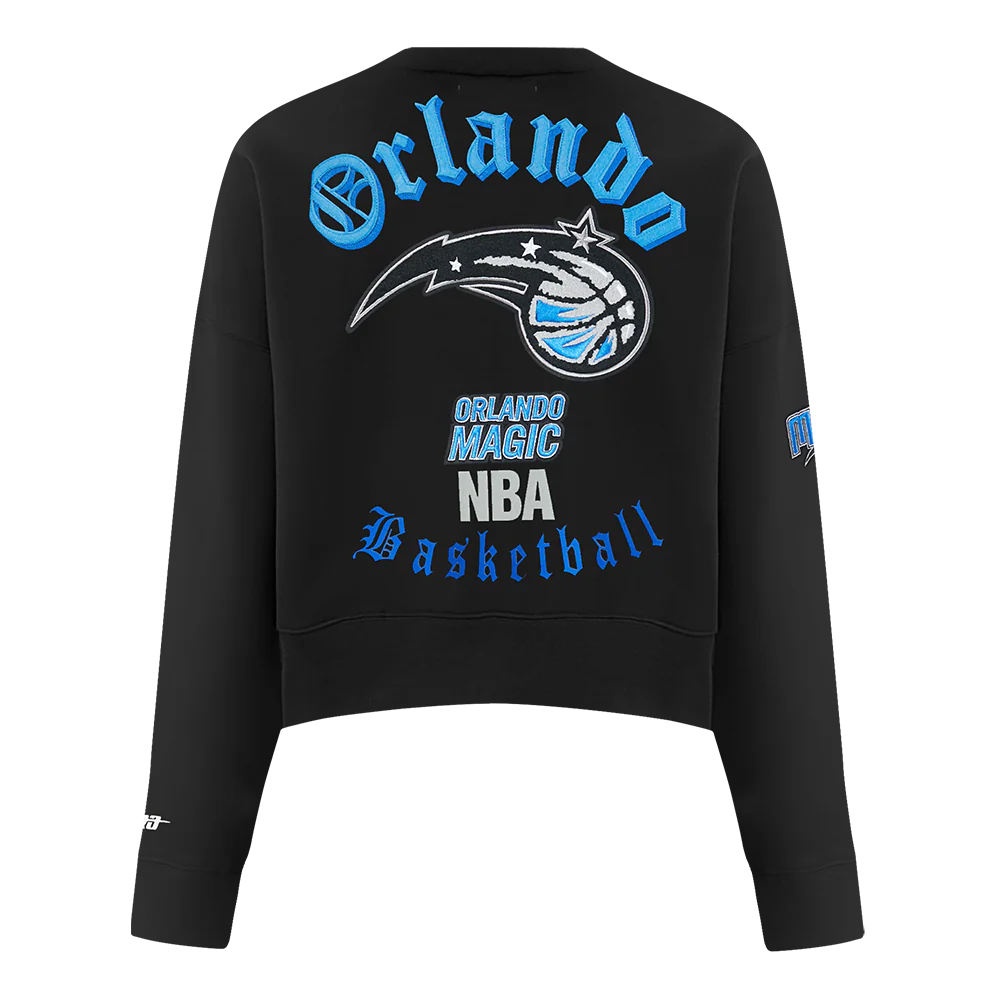 NBA ORLANDO MAGIC OLD ENGLISH WOMEN'S FLC CREWNECK (BLACK) - Image 3