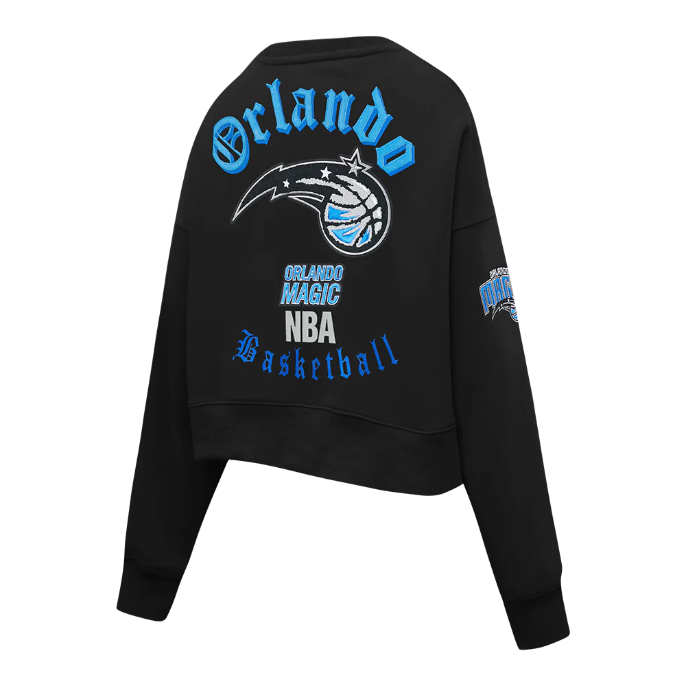 NBA ORLANDO MAGIC OLD ENGLISH WOMEN'S FLC CREWNECK (BLACK) - Image 4