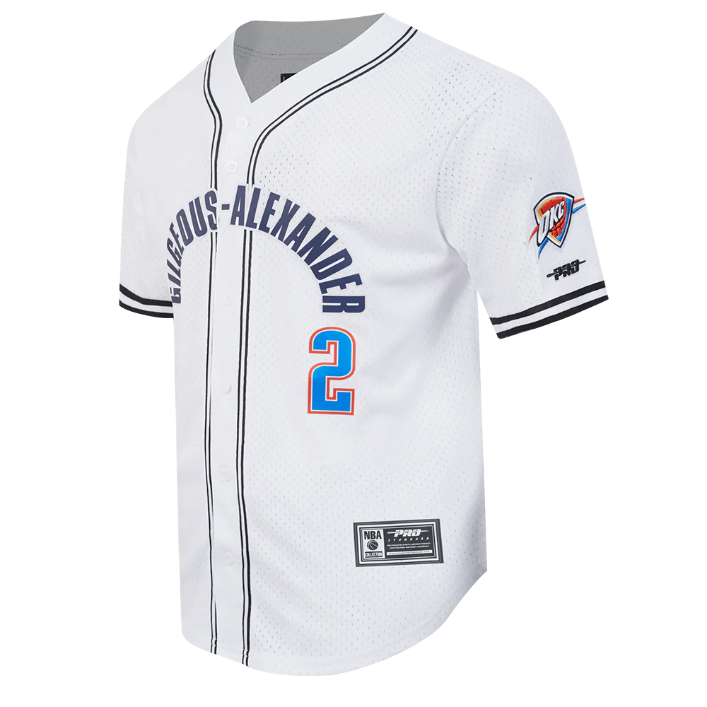 NBA OKLAHOMA CITY THUNDER SHAI GILGEOUS-ALEXANDER #2 CLASSIC MESH PNN MEN'S MESH BUTTON DOWN SHIRT (WHITE/BLACK/WHITE) - Image 4