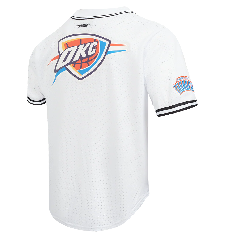 NBA OKLAHOMA CITY THUNDER CLASSIC MESH MEN'S BUTTON DOWN SHIRT (WHITE/BLACK/WHITE) - Image 4