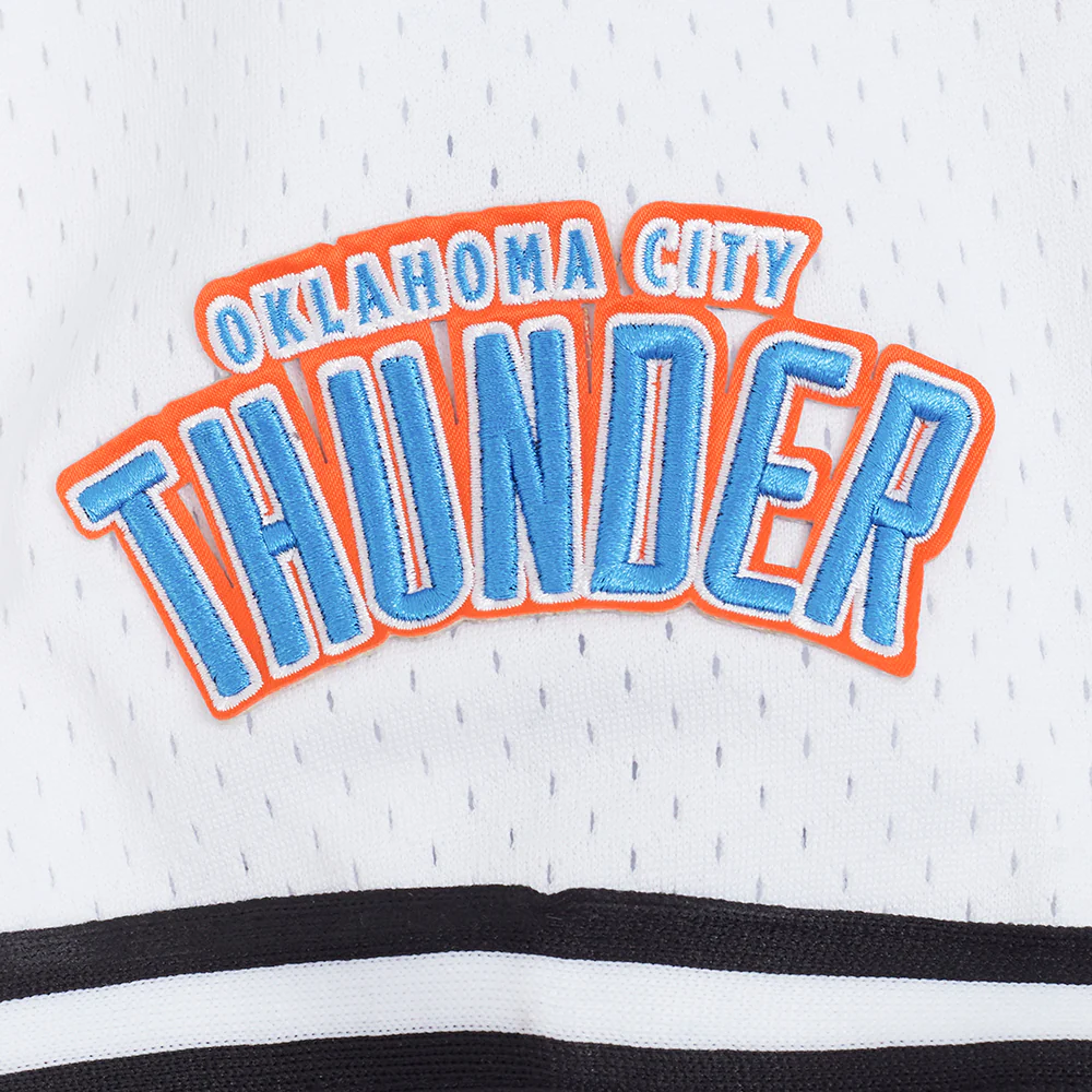 NBA OKLAHOMA CITY THUNDER CLASSIC MESH MEN'S BUTTON DOWN SHIRT (WHITE/BLACK/WHITE) - Image 6