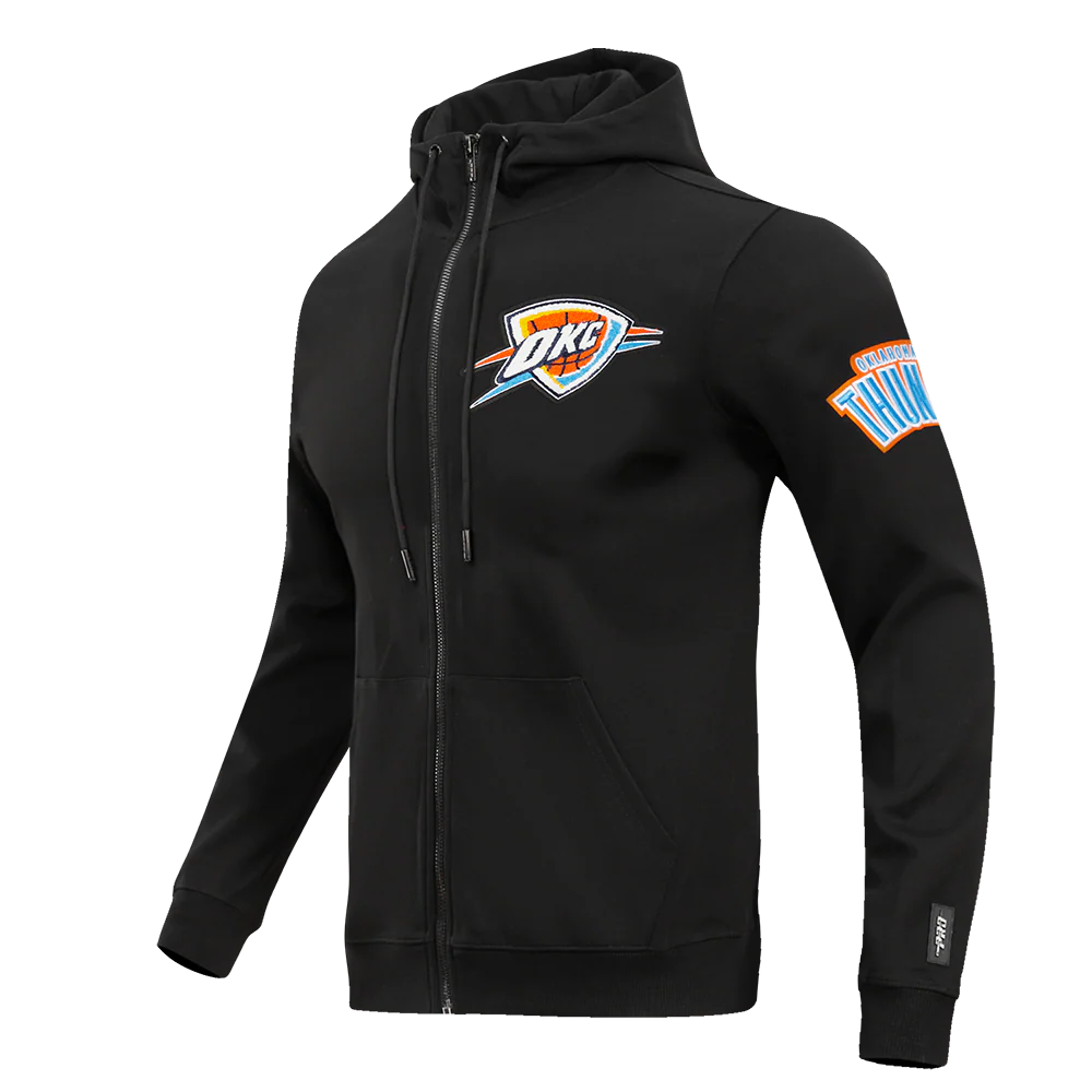 NBA OKLAHOMA CITY THUNDER CLASSIC CHENILLE MEN'S FULL ZIP PULLOVER HOODIE (BLACK) - Image 2