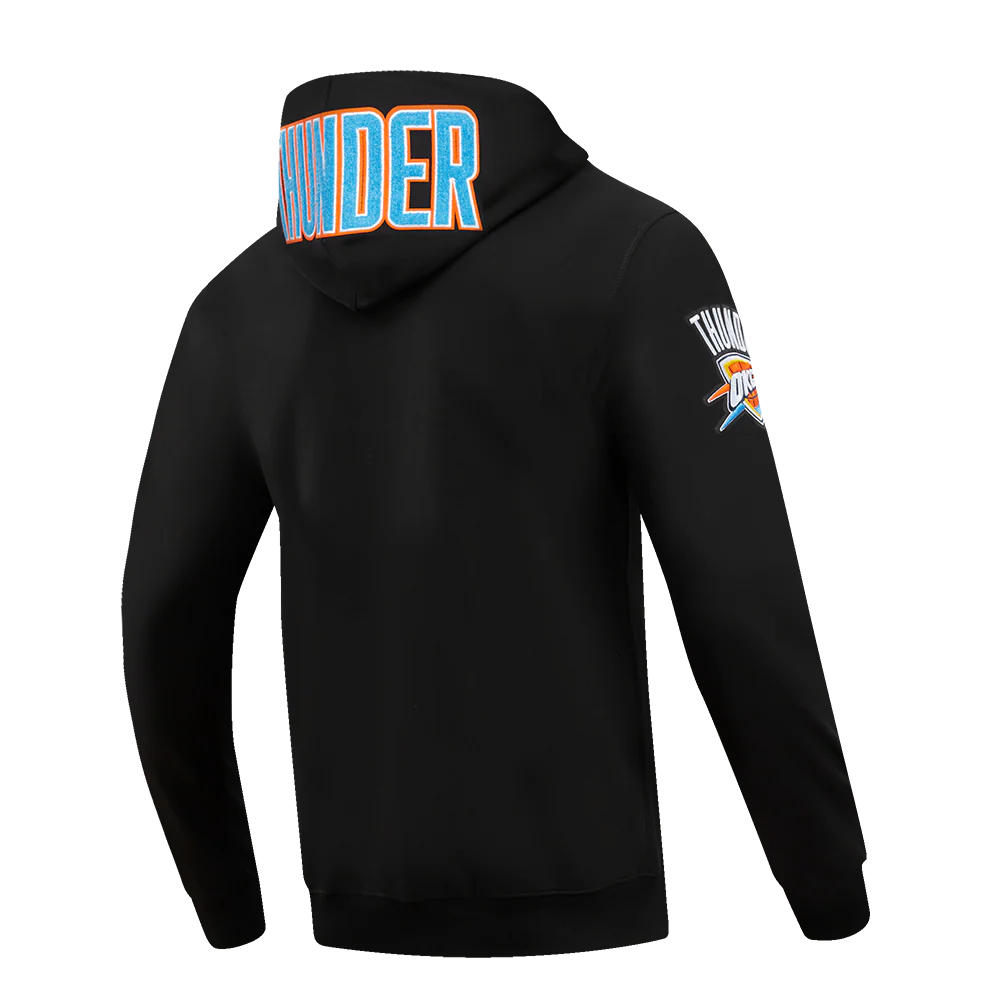 NBA OKLAHOMA CITY THUNDER CLASSIC CHENILLE MEN'S FULL ZIP PULLOVER HOODIE (BLACK) - Image 4
