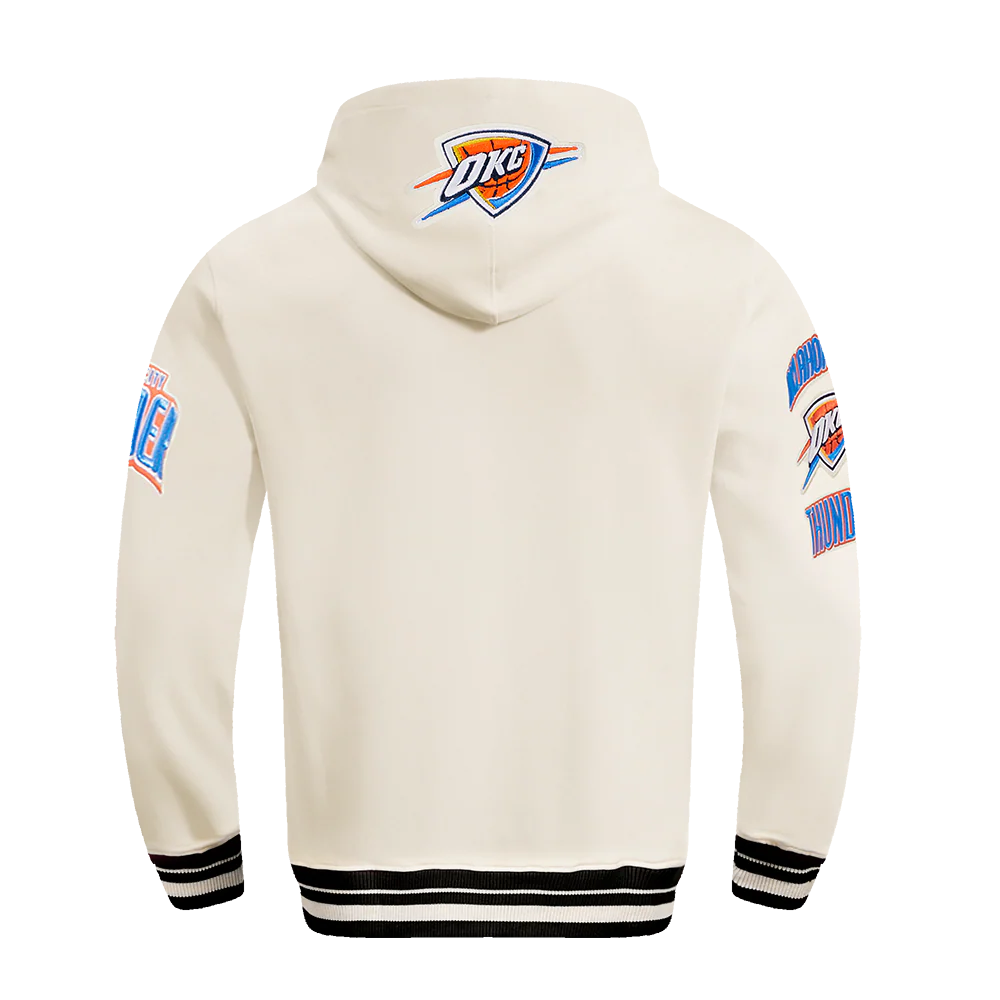 NBA OKLAHOMA CITY THUNDER RETRO CLASSIC MEN'S RIB PO HOODIE (EGGSHELL/ BLACK) - Image 3