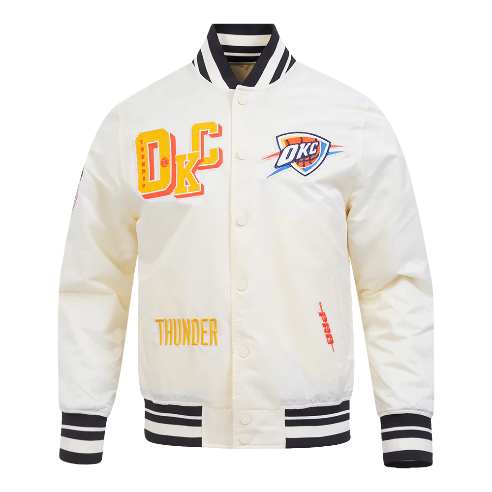 OKLAHOMA CITY THUNDER BEST OF MEN'S RIB SATIN JACKET (EGGSHELL/ BLACK) - Image 3