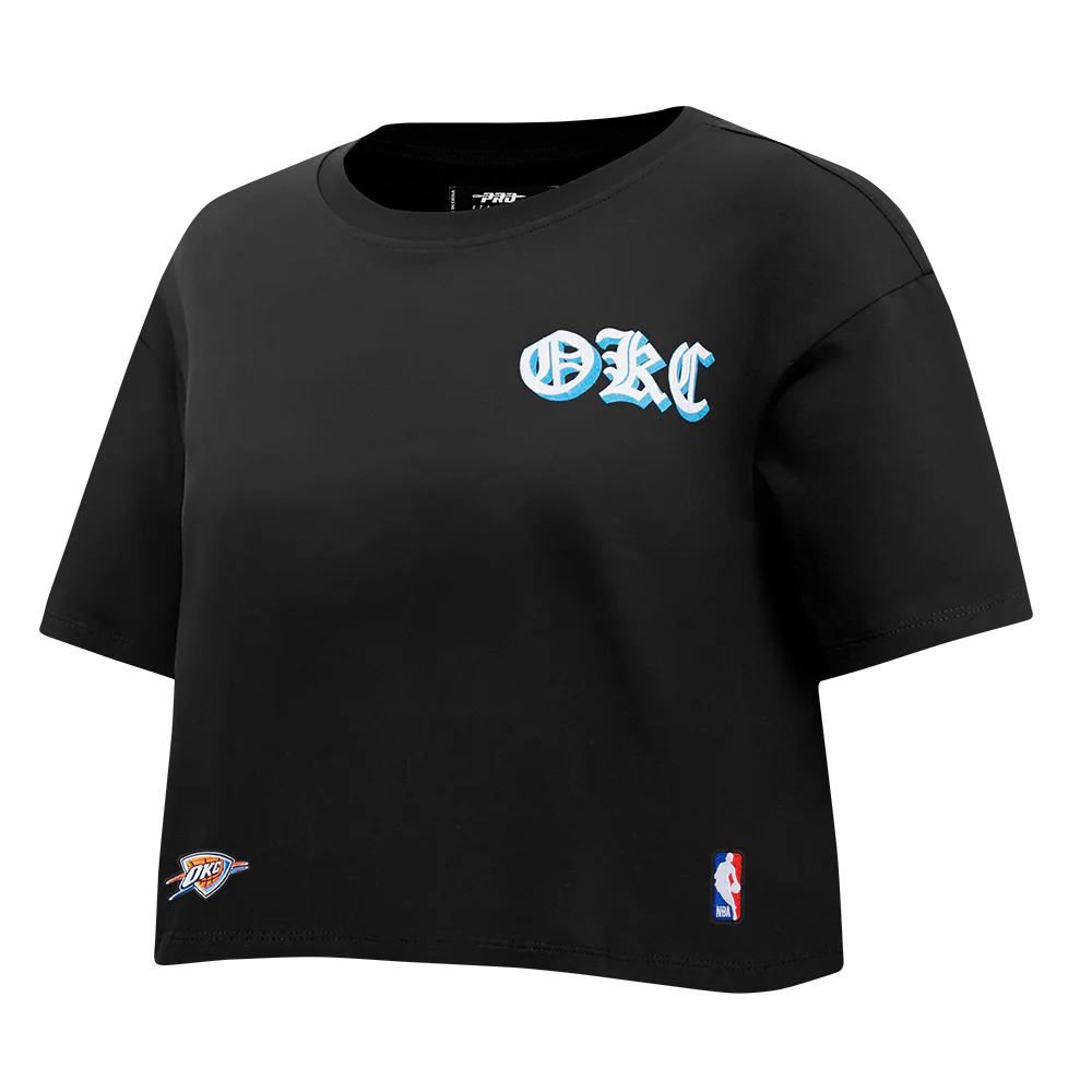 NBA OKLAHOMA CITY THUNDER OLD ENGLISH WOMEN'S SJ BOXY TEE (BLACK) - Image 2
