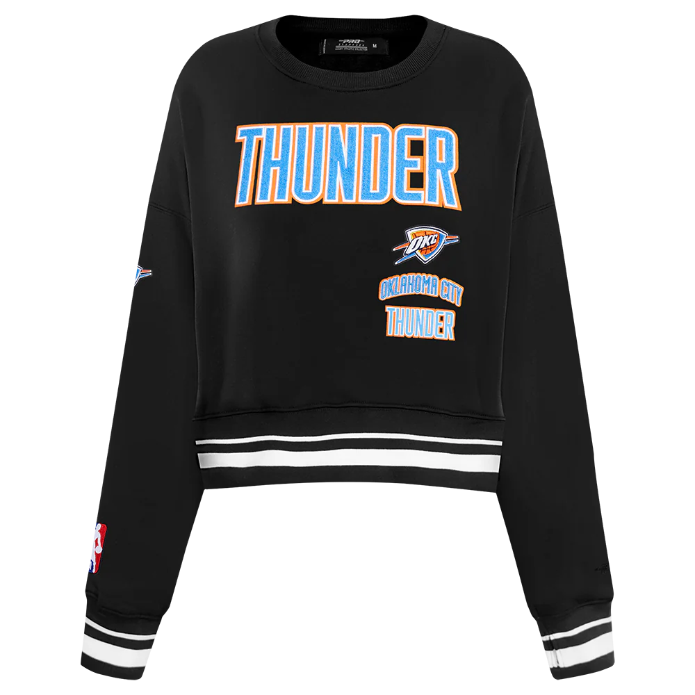 NBA OKLAHOMA CITY THUNDER RETRO CLASSIC WOMEN'S RIB FLC CREWNECK (BLACK)