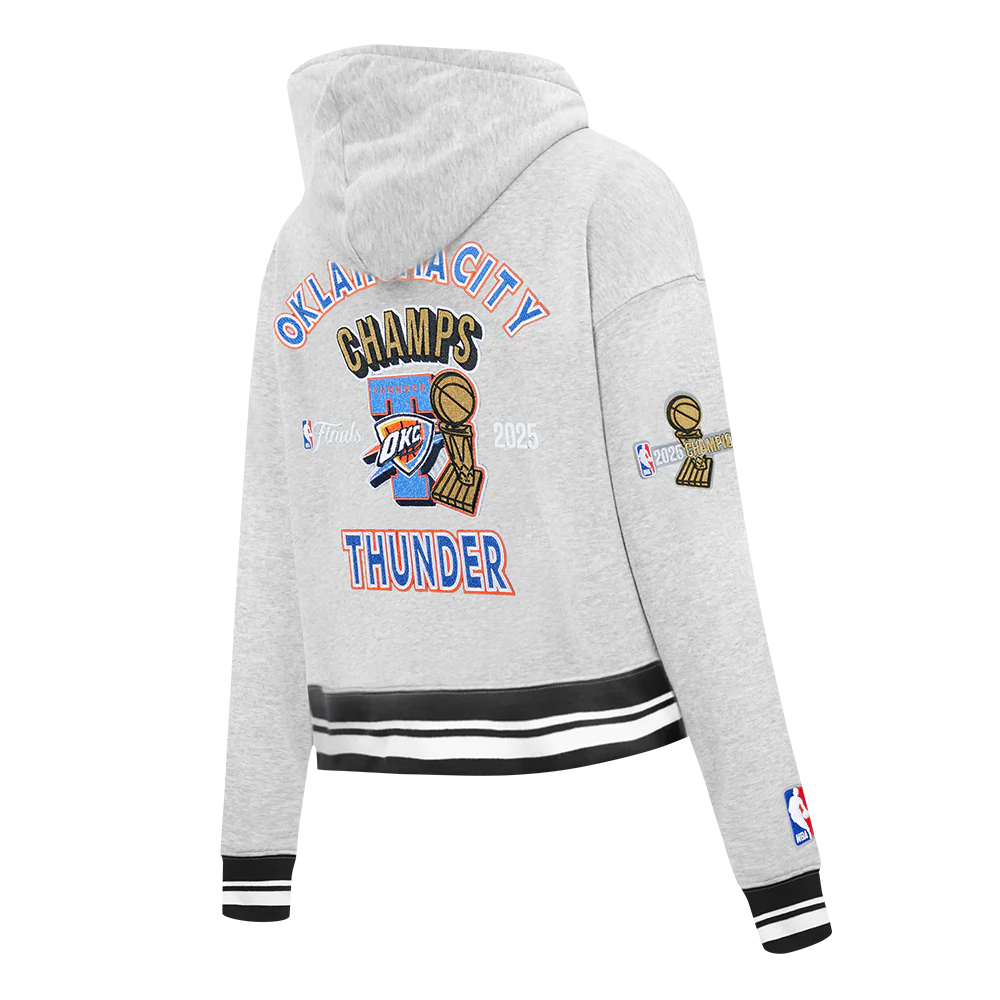 OKLAHOMA CITY THUNDER NBA FINALS 2025 WOMEN'S RIB CROPPED PO HOODIE (HEATHER GRAY/BLACK) - Image 4