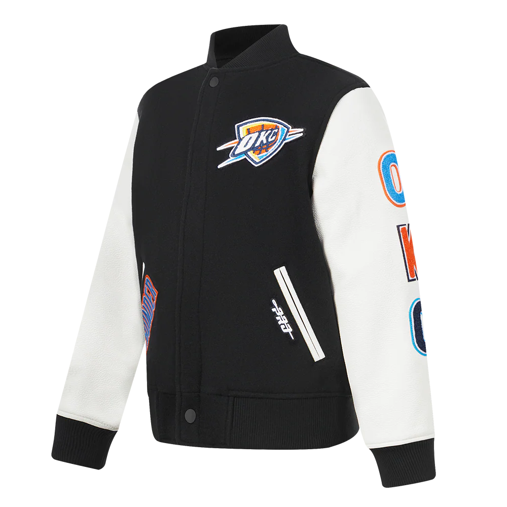 NBA OKLAHOMA CITY THUNDER CLASSIC LITTLE BOYS WOOL VARSITY JACKET (BLACK/WHITE) - Image 2