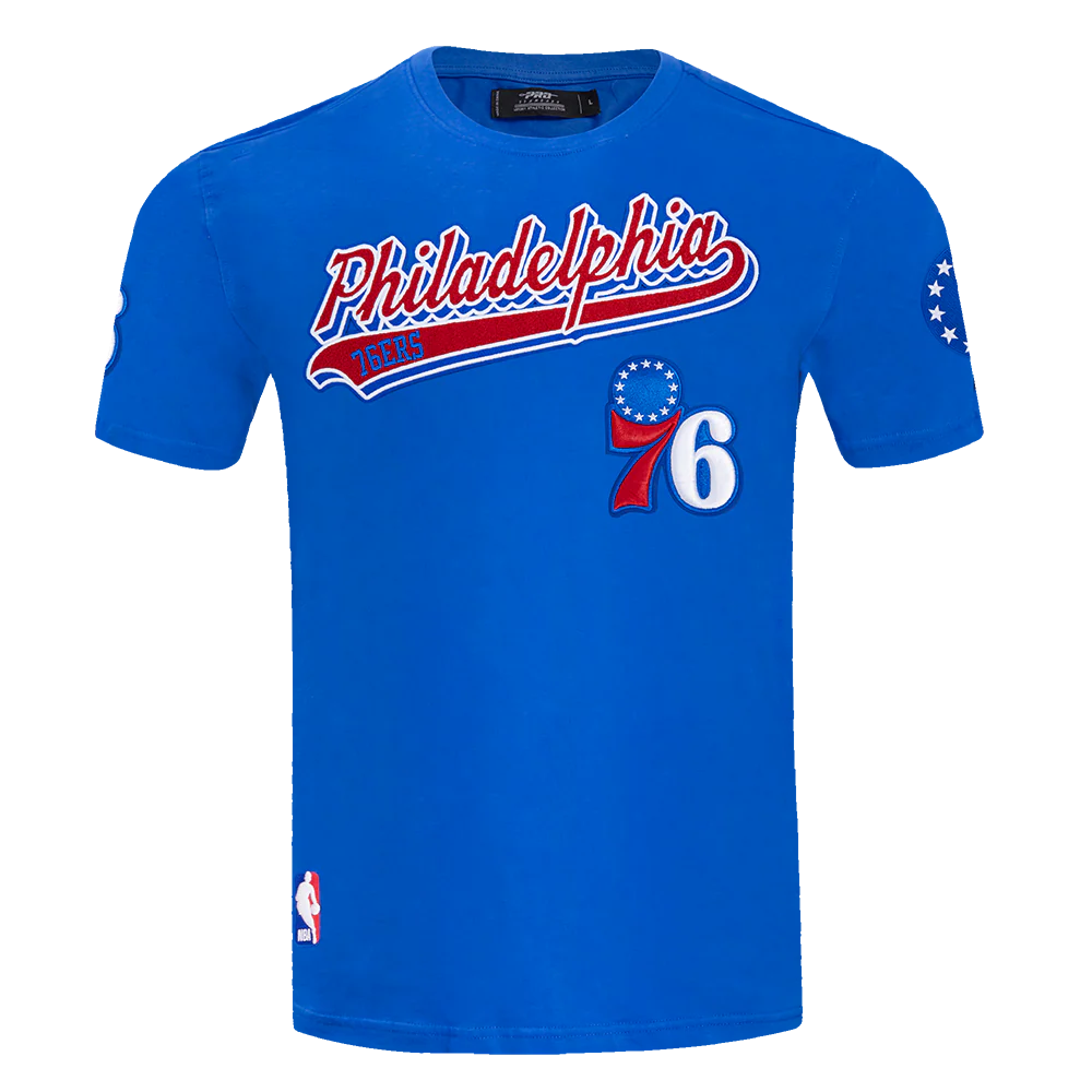 NBA PHILADELPHIA 76ers SCRIPT TAIL MEN'S TEE (ROYAL BLUE)