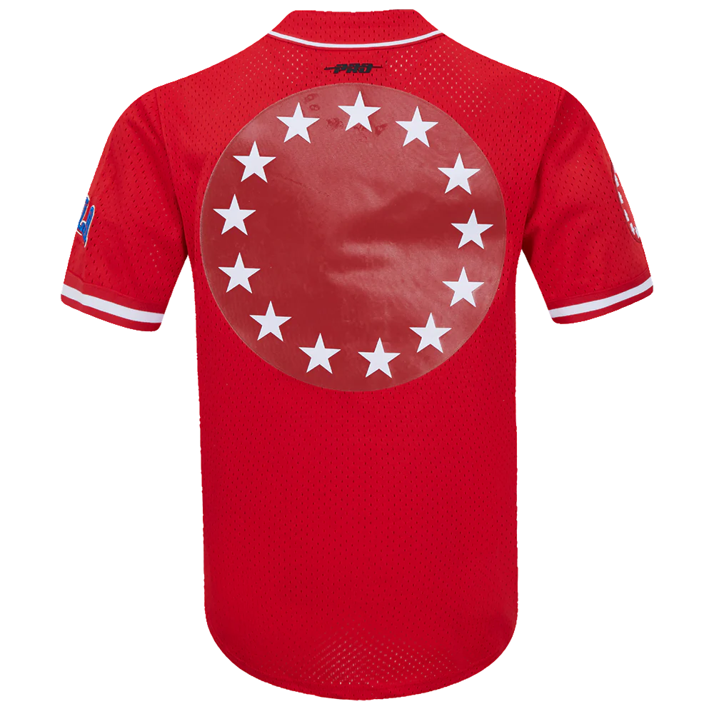 NBA PHILADELPHIA 76ers SCRIPT TAIL MEN'S MESH BUTTON DOWN SHIRT (RED) - Image 4