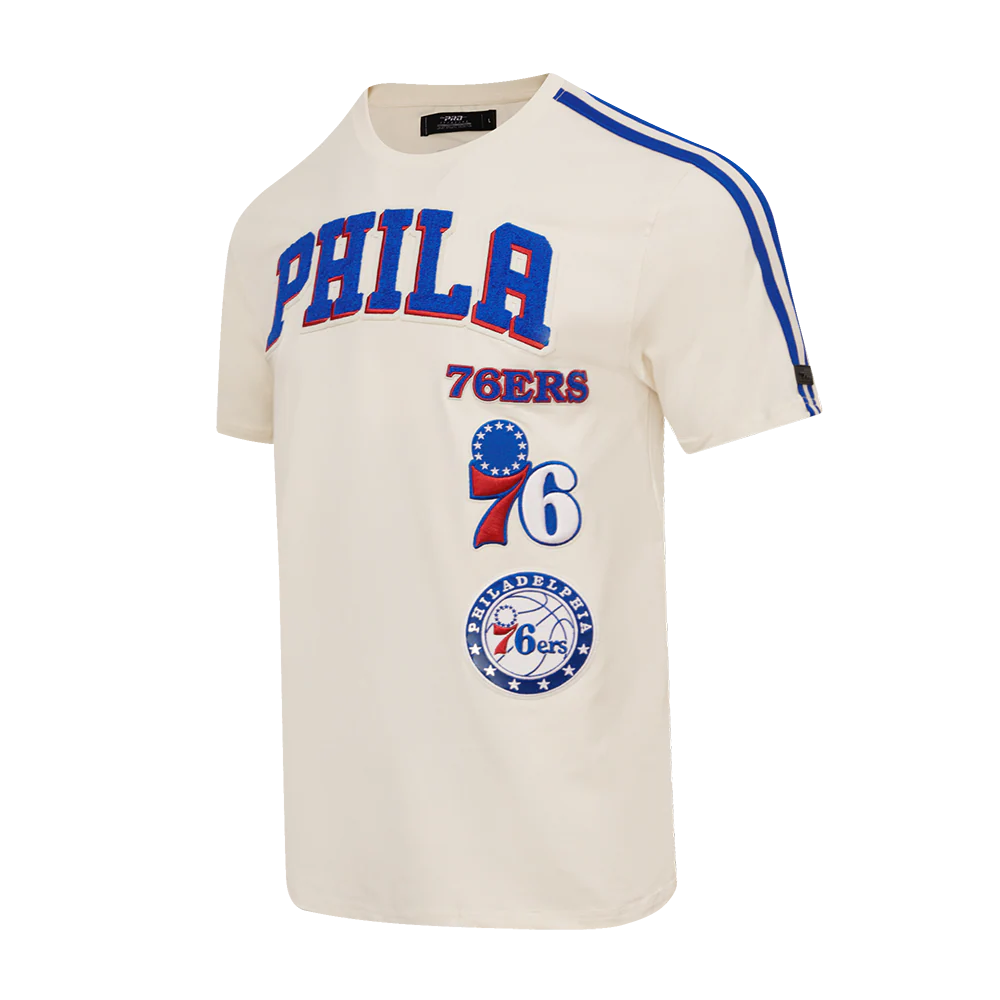 NBA PHILADELPHIA 76ERS RETRO CLASSIC MEN'S STRIPED TEE (EGGSHELL/ ROYAL BLUE) - Image 4