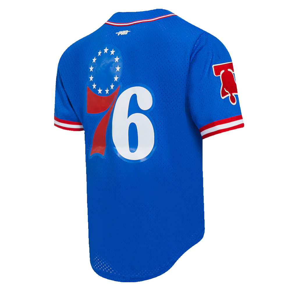 NBA PHILADELPHIA 76ERS CLASSIC MEN'S MESH BUTTON DOWN JERSEY (ROYAL BLUE/RED) - Image 4
