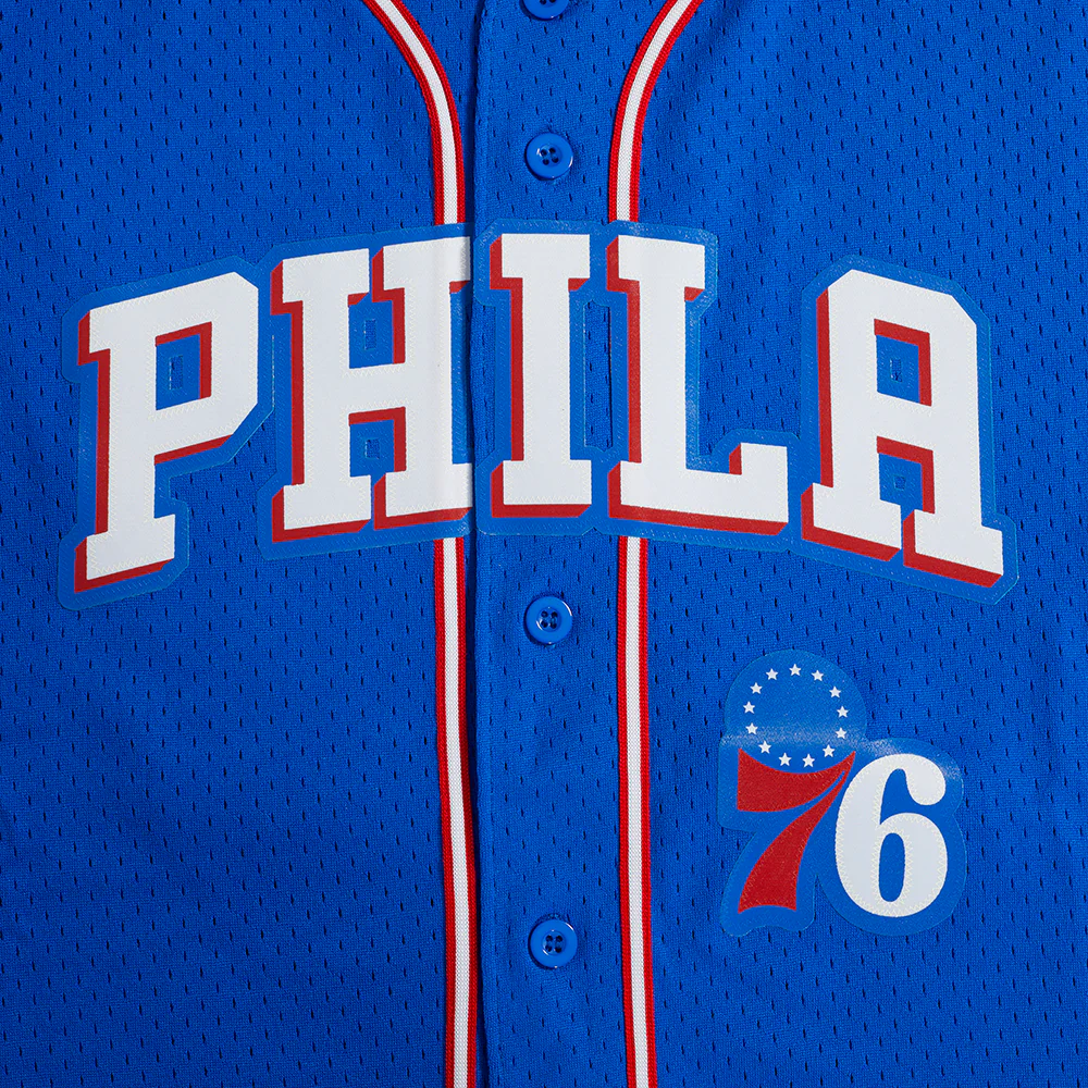 NBA PHILADELPHIA 76ERS CLASSIC MEN'S MESH BUTTON DOWN JERSEY (ROYAL BLUE/RED) - Image 5