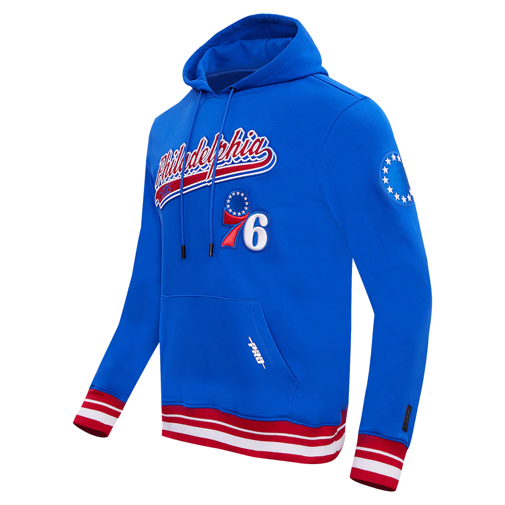 NBA PHILADELPHIA 76ers SCRIPT TAIL MEN'S RIB FLEECE PULLOVER HOODIE (ROYAL BLUE/RED) - Image 2