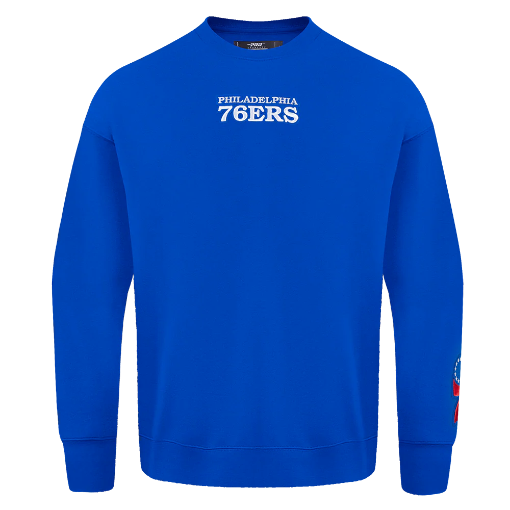 NBA PHILADELPHIA 76ERS WINGSPAN MEN'S DROP SHOULDER FLEECE CREWNECK (ROYAL BLUE) - Image 2