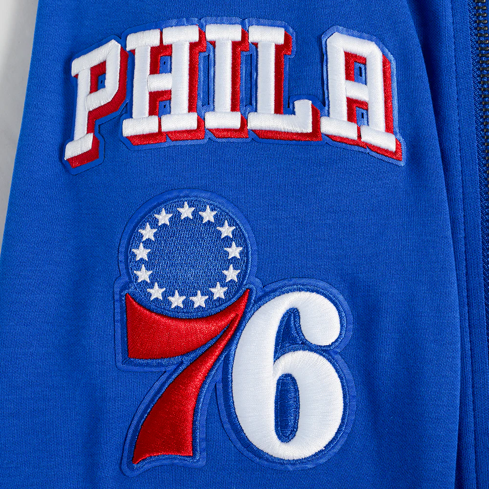 NBA PHILADELPHIA 76ERS CLASSIC CHENILLE MEN'S FULL ZIP PULLOVER HOODIE (ROYAL BLUE) - Image 6