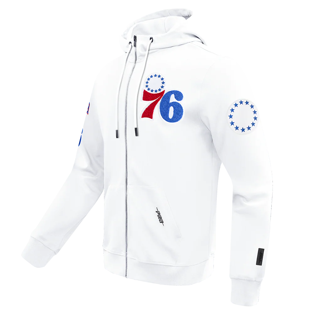 NBA PHILADELPHIA 76ERS CLASSIC CHENILLE MEN'S FULL ZIP PULLOVER HOODIE (WHITE) - Image 2