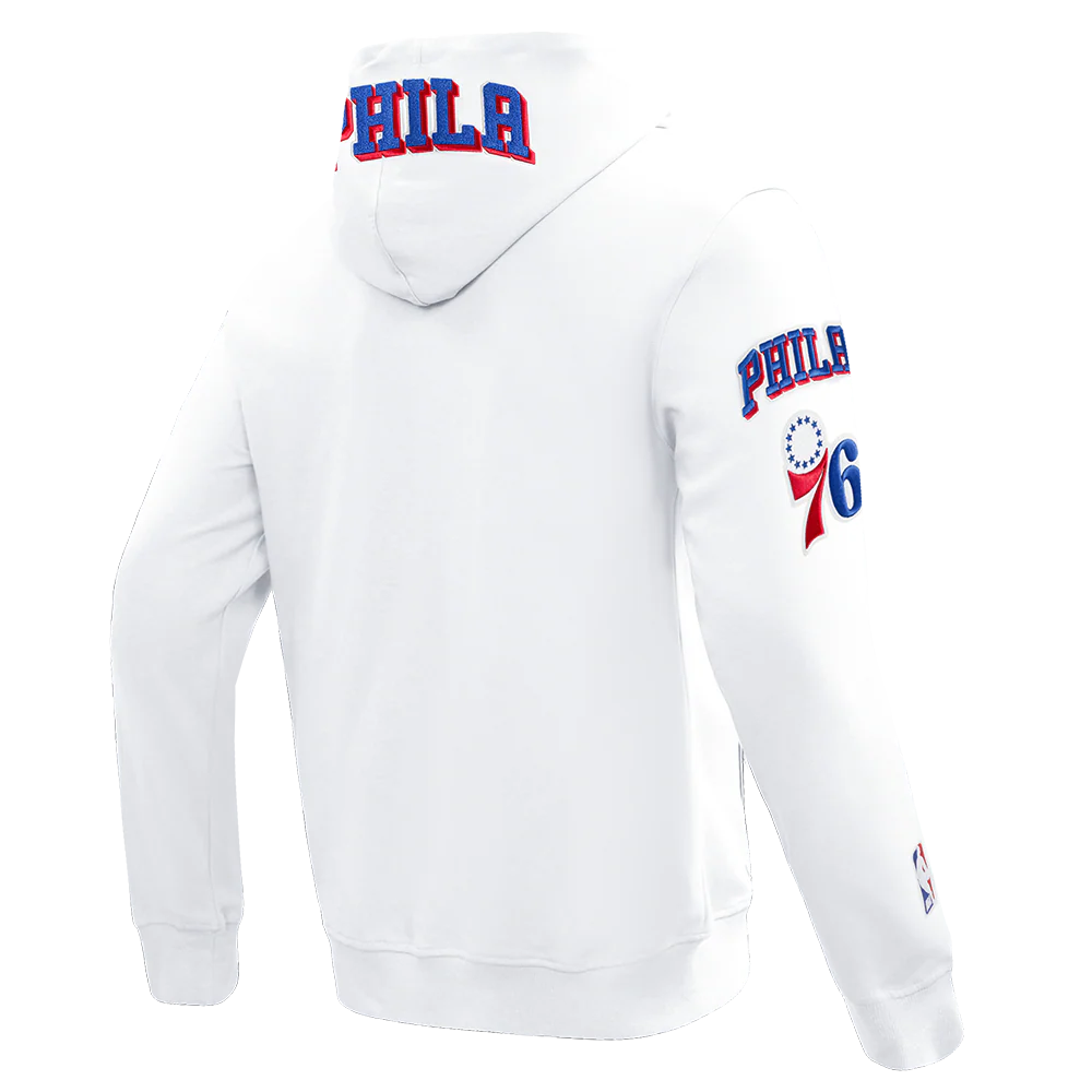 NBA PHILADELPHIA 76ERS CLASSIC CHENILLE MEN'S FULL ZIP PULLOVER HOODIE (WHITE) - Image 4