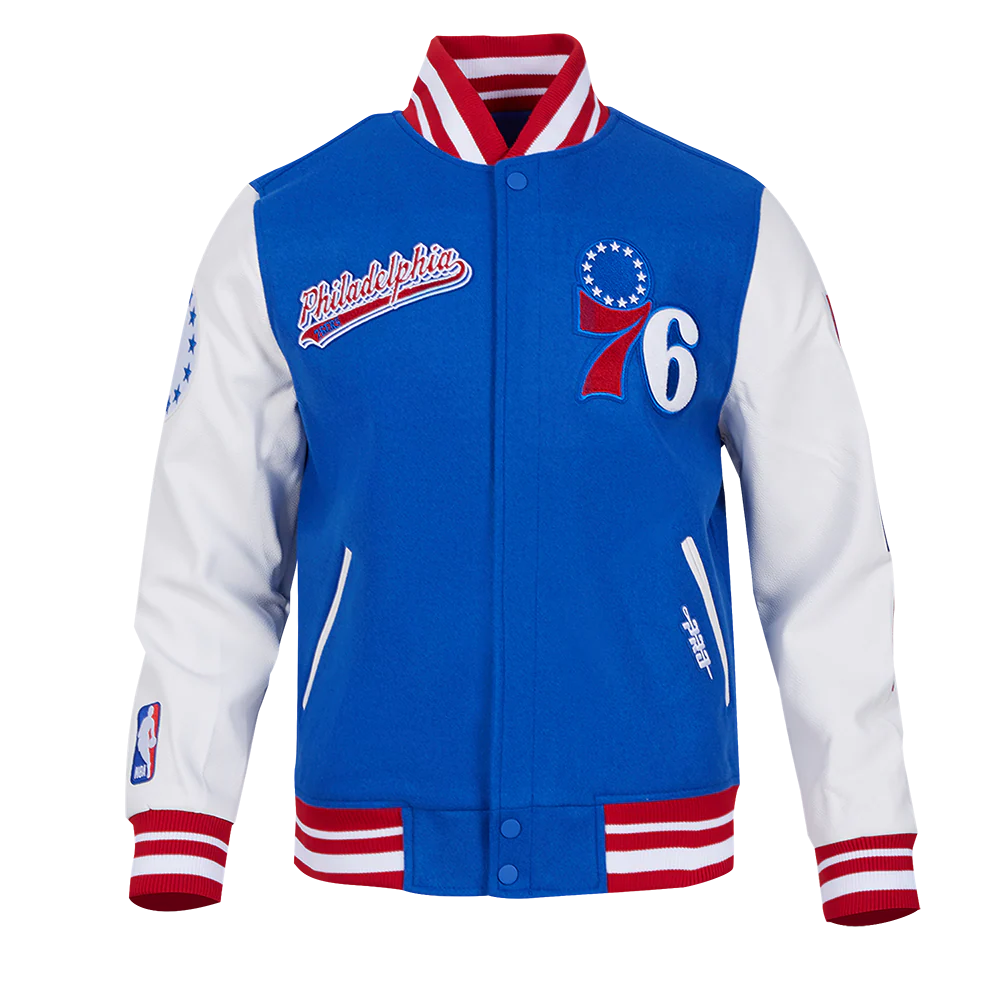 NBA PHILADELPHIA 76ers SCRIPT TAIL MEN'S RIB WOOL VARSITY (ROYAL BLUE/RED)