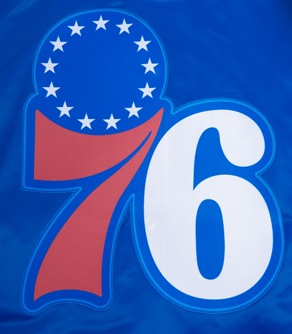NBA PHILADELPHIA 76ers SCRIPT TAIL MEN'S SATIN JACKET (ROYAL BLUE/RED) - Image 10