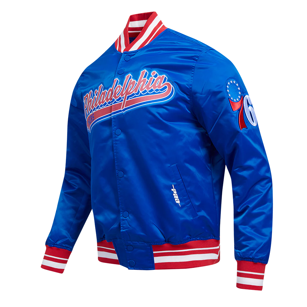 NBA PHILADELPHIA 76ers SCRIPT TAIL MEN'S SATIN JACKET (ROYAL BLUE/RED) - Image 4