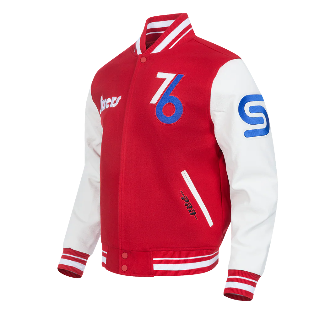 NBA PHILADELPHIA 76ERS CITY EDITION 24-25 MEN'S RIB WOOL VARSITY JACK (RED/WHITE) - Image 2
