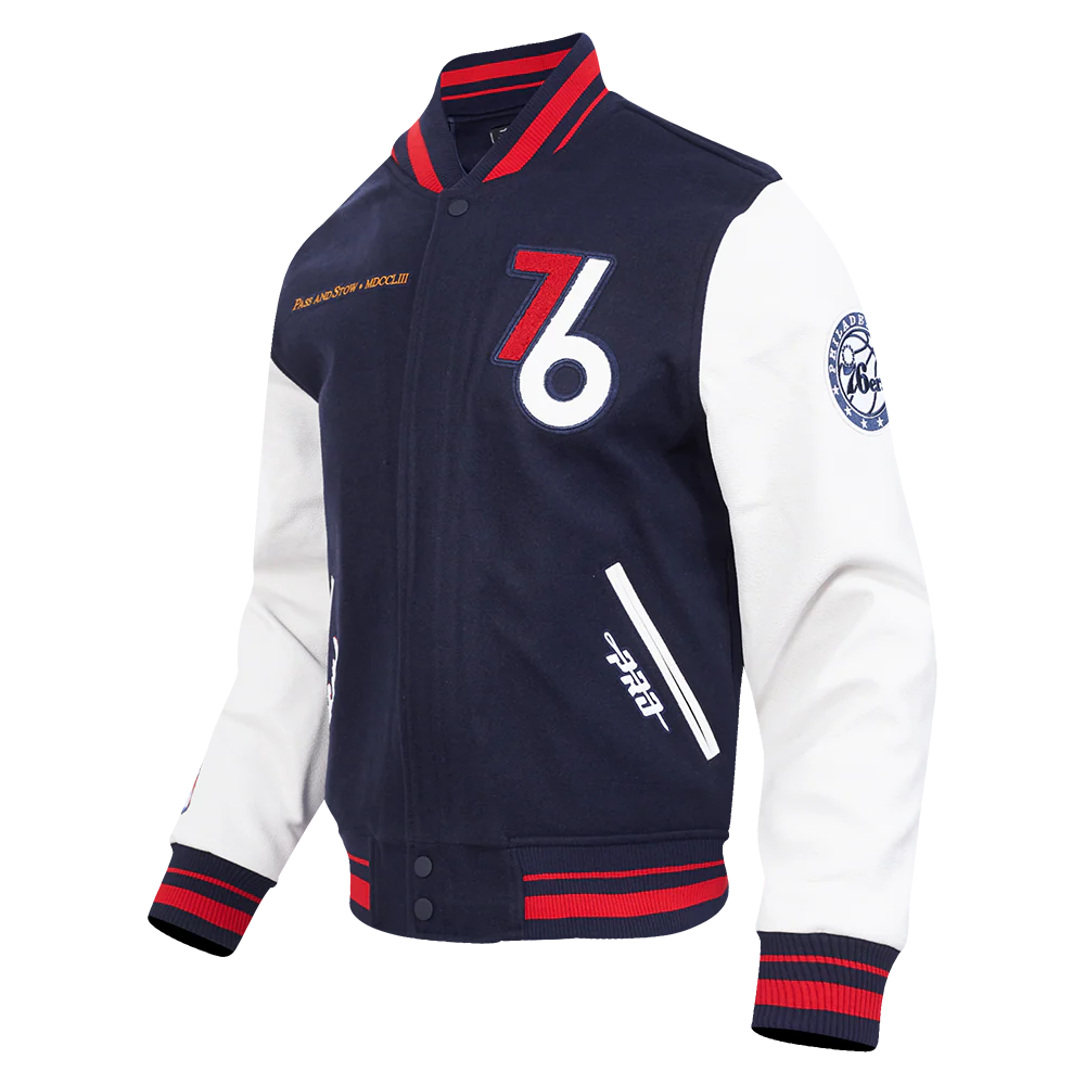 NBA PHILADELPHIA 76ERS CITY EDITION 25-26 MEN'S RIB WOOL VARSITY JACKET (MIDNIGHT NAVY/RED/MIDNIGHT NAVY) - Image 3