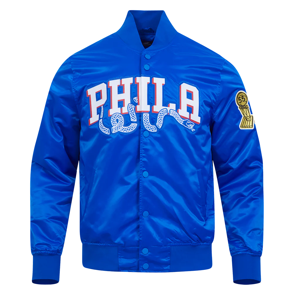 NBA PHILADELPHIA 76ERS BIG LOGO MEN'S SATIN JACKET (ROYAL BLUE)