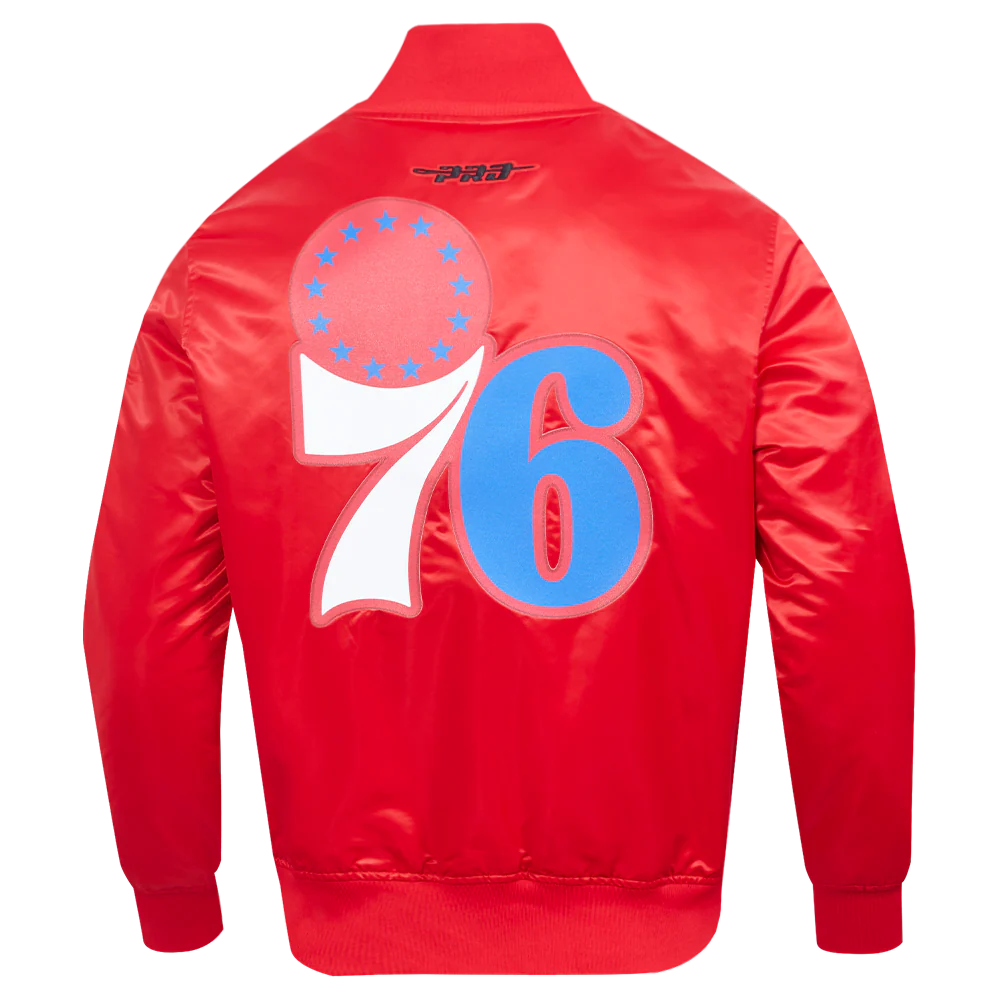 NBA PHILADELPHIA 76ERS CLASSIC BIG LOGO SATIN JACKET (RED) - Image 3