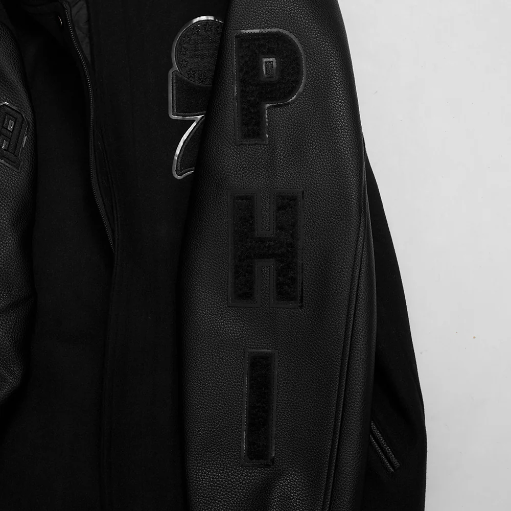 NBA PHILADELPHIA 76ERS CLASSIC MEN'S 3BK WOOL VARSITY JACKET (TRIPLE BLACK) - Image 8