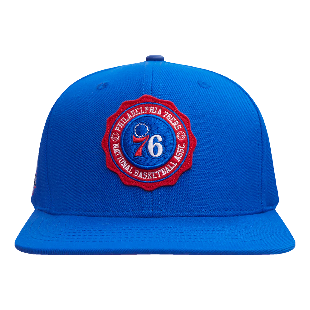 NBA PHILADELPHIA 76ERS CREST EMBLEM WOOL SNAPBACK HAT (ROYAL BLUE)