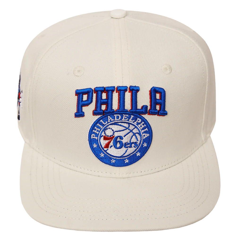 NBA PHILADELPHIA 76ERS RETRO CLASSIC UNISEX LOGO WOOL SNAPBACK HAT (EGGSHELL)